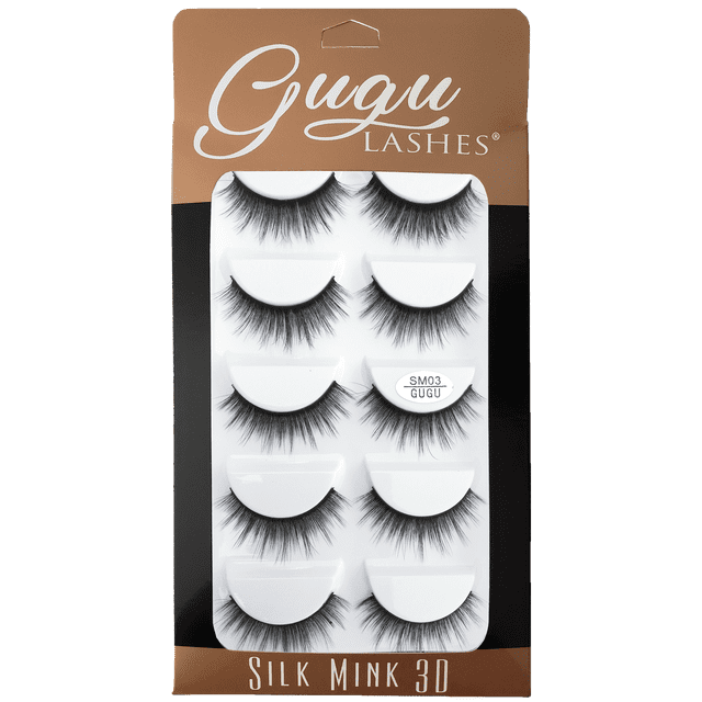 PESTAÑAS SILK MINK 3D SM03 GUGU LASHES GUGU LASHES 5 pares idénticos