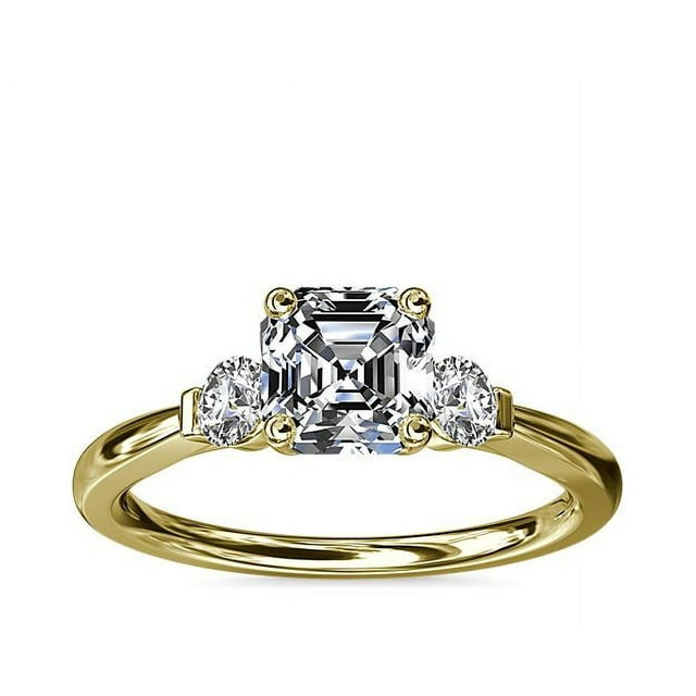 0.70 T.C.W Excellent Asscher Cut Natural Diamond Beautiful Three Stone Wedding Ring for Bride Solid 18K Yellow Gold Size 5