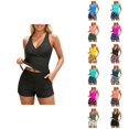 thumbnail image 1 of Womens Bathing Suits Tankini 2026 Trendy Modest Deep V Neck Crossover Top with Swim Shorts Two Piece Bathing Suits for Women, 1 of 5