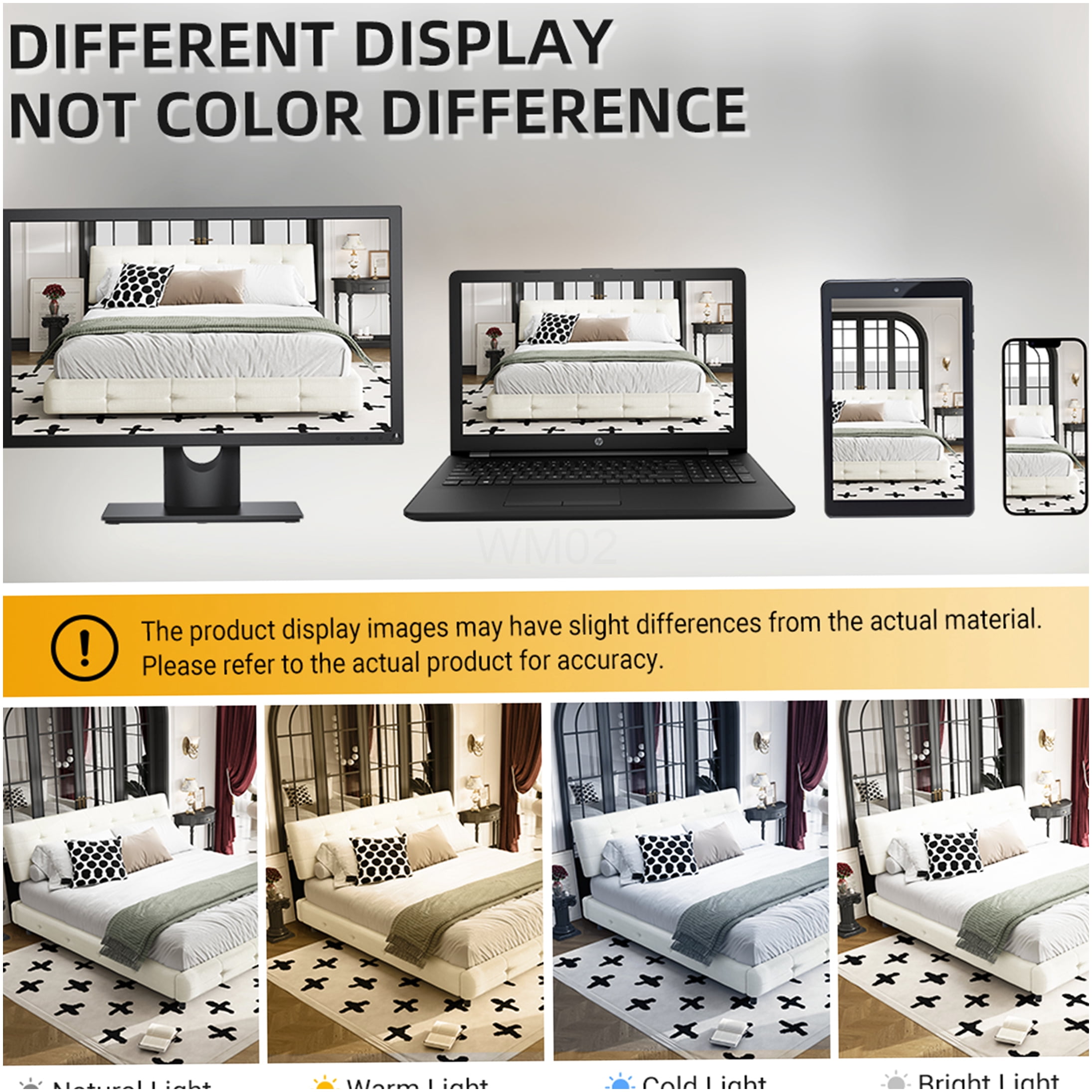 Queen Upholstered Bed Frame with Pillow Tufted Headboard, Platform Bed Base with Wood Slats, No Box Spring Needed, Chenille Fabric, Beige and White