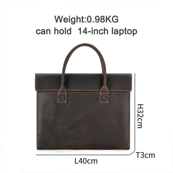 Genuine Leathe 14''15.6'' Laptop Office Bag  High Quality A4 Brown Genuine Crazy Horse Leather Executive Men Briefcase Portfolio (Coffee Small)