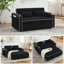 Umbreco 55.5" Convertible Sleeper Sofa Bed,Pull Out Couch,3-in-1 Sofa Bed with USB Ports,2 Cup Holders & Storage Pockets,Swivel Phone Stand,Velvet Couch with Adjustable Backrest,Black