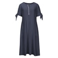 thumbnail image 4 of Sakmal Shirt Dress Womens Dresses Blue Maxi Solid Short Sleeve V Neck Dresses with Pockets, 4 of 6