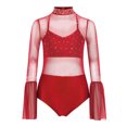 thumbnail image 2 of TSSOE Kids Girls Sparkly Rhinestone Dance Leotard Sheer Mesh Patchwork Bodysuit for Gymnastics Tumbling Burgundy 16, 2 of 4