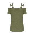 thumbnail image 4 of ZQGJB Off the Shoulder Tops for Women Casual Summer Short Sleeve Strappy Cutout Plain Tees Shirt Loose Relaxed Fitted Comfy Pullover Blouse Green S, 4 of 7
