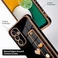 thumbnail image 3 of Designed for Samsung Galaxy A14 5G Case with Strap Luxury Love Heart Plating Gold Bumper Phone Cover Wristband Kickstand Full Body Protective Slim Case for Women-Black, 3 of 11