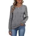 thumbnail image 4 of Ronuti Women's Cropped Knit Sweater Soft Stretch Round Neck Long Sleeve Tops Casual Fall Winter Tops, 4 of 8