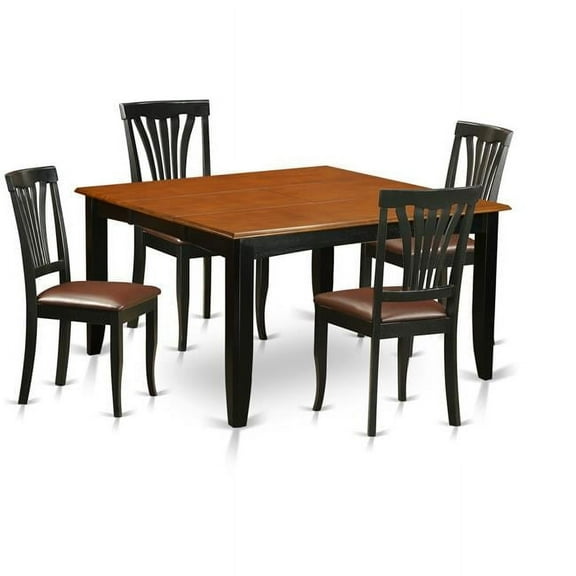 Faux Leather Dining Room Table Set - Table & 4 Solid Chair, Black & Cherry - 5 Piece