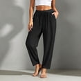 thumbnail image 2 of Besolor Women's Cotton Linen Pants Summer Casual Lace Drawstring Elastic Waist Cropped Trouser with Pockets, 2 of 6