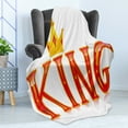 thumbnail image 4 of King Soft Flannel Fleece Throw Blanket, Royal King Words in Capital Lettering Crown and Diamond Shapes on White, Cozy Plush for Indoor and Outdoor Use, 50" x 60", Vermilion and Yellow, by Ambesonne, 4 of 5