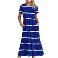 thumbnail image 1 of Ventes Aujourd'hui Liquidation Iumwxz Robes à Manches Courtes Col Rond pour Femmes Tunique Décontractée Ample Robe Longue Plissée Robe Graphique à Rayures Robes d'Été Robes Tendance pour Cadeaux de Vacances, 1 of 4