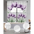 thumbnail image 2 of Purple Tulip Swag Kitchen Curtains Sets for Windows 24 Inch Length, Farmhouse Luxury Flowers Grey Checkered Short Window Curtain Panels Swags Valances and Tiers 3 Piece Set for Cafe/Dining Room, 2 of 5