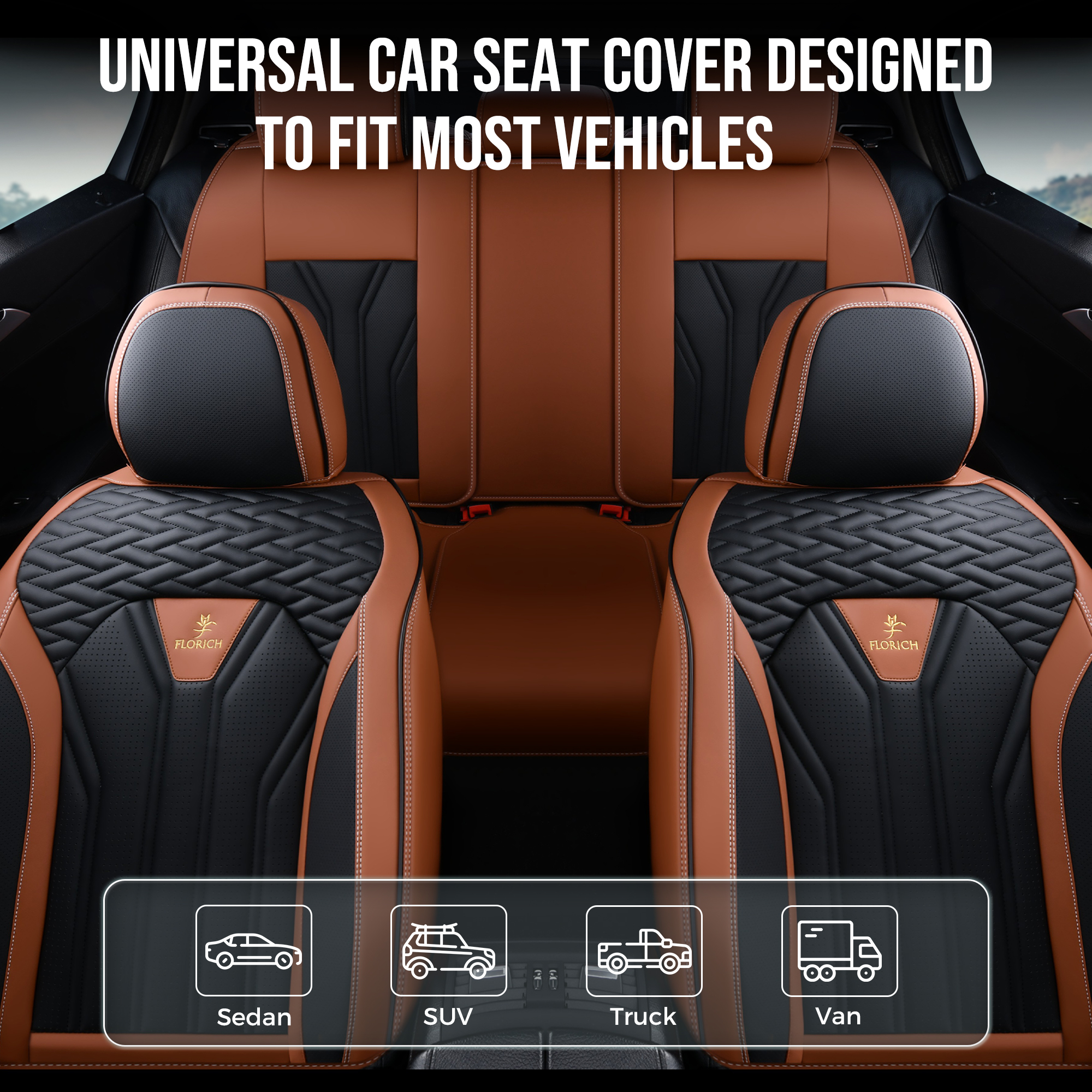 FLORICH Leather Car Seat Covers, Full Set, Brown Black photo 7