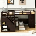 thumbnail image 3 of Harper & Bright Designs Twin-Twin Over Full L-Shaped Bunk Bed with Wardrobe Space, Solid Wood Staircase Bunk Bed with Portable Desk, Espresso, 3 of 16