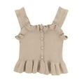 thumbnail image 2 of BRGZLK Toddler Girls Wide Strap Top Summer Solid Color Knitted Stretch Camisole Kids Casual Button Front Ruffled Sports Tank Top Khaki 6-7 Years, 2 of 5