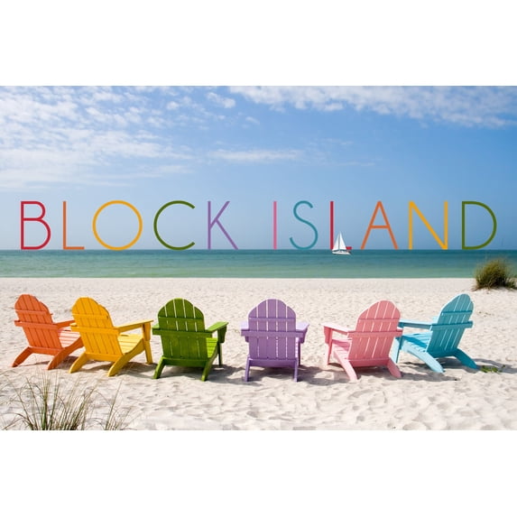 Block Island, Rhode Island, Colorful Beach Chairs (36x54 Giclee Gallery Art Print, Vivid Textured Wall Decor)