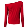 thumbnail image 5 of kaprioy Women's Boat Neck Tops Long Sleeve Shirts Casual Fitted Tee Shirts Solid Color Fall Basic Clothes Red, S, 5 of 8