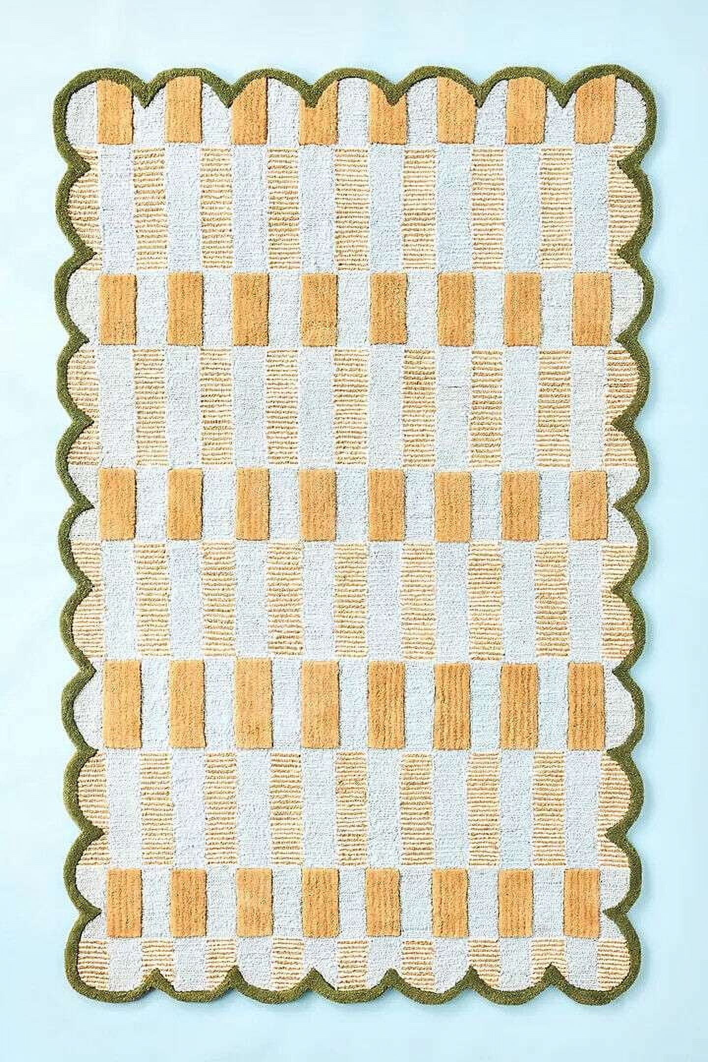 Eclatique Rug Modern Collection Modern Hand-Tufted Gold Scalloped Area Rug, 4 x 6, Non-Slip Backing