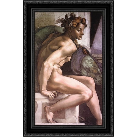 Ignudo 18x24 Black Ornate Wood Framed Canvas Art by Michelangelo