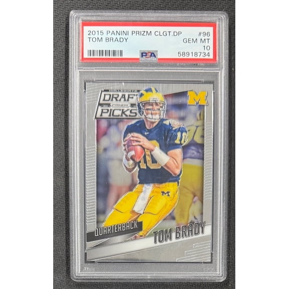 Tom Brady 2015 Panini Prizm Collegiate Draft Picks Football Card #96 Graded PSA 10 Cert #58918734