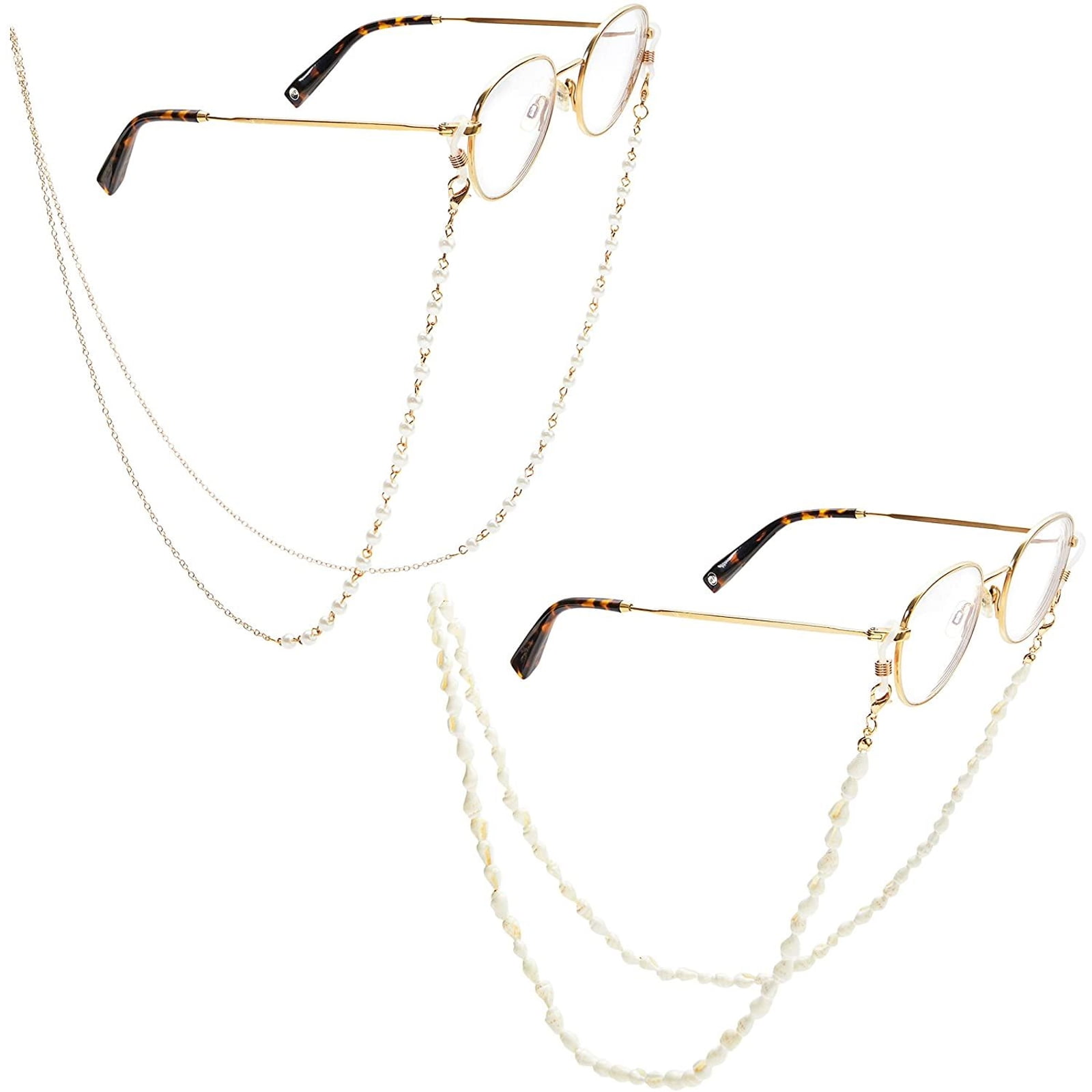 2 Pack Beaded Eyeglass Chains, Pearl & Shell Glasses Chains Strap for Women  Sunglass Holder Accessories