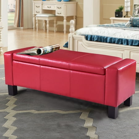 - PU Leather Ottoman Bench Storage Chest Footstool Organizer Chair Furniture Red