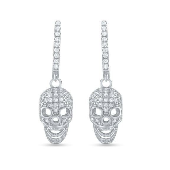 SilverCloseOut Women's Dangling Cz Bling Skull Earrings, Sterling Silver