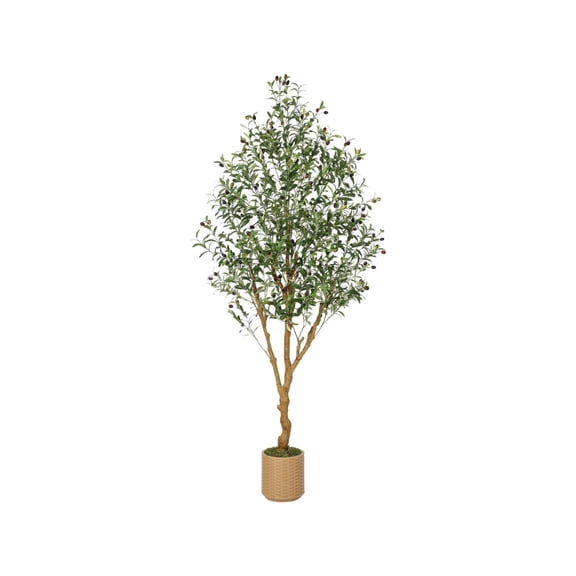 7/8FT Tall Olive Trees Artificial with Planter, Realistic Large Silk Olive Tree Faux, Artificial Plants with Natural Wood Trunk and Fruits for Home Office Decor