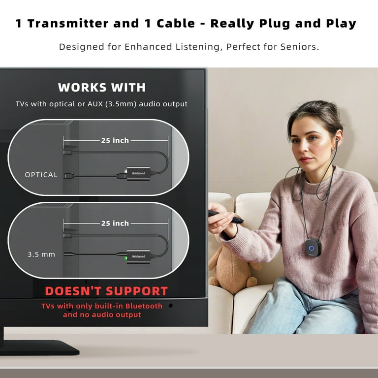 Wireless Earbuds for TV Watching, Neckband TV Headphones Wireless
