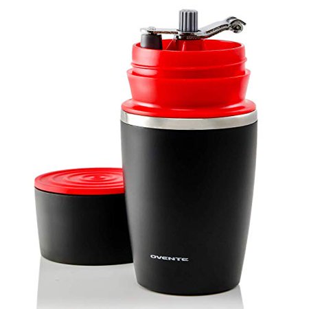 Ovente Manual Coffee Grinder 2 in 1 with 10.8 Ounce Insulated Cup, Portable