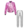 thumbnail image 3 of YIZYIF Kids Girls Metallic Dance Outfit Jazz Hip-Hop Street Dance Costume Long Sleeve Zip Up Jacket with Pants Pink&Silver 12, 3 of 7