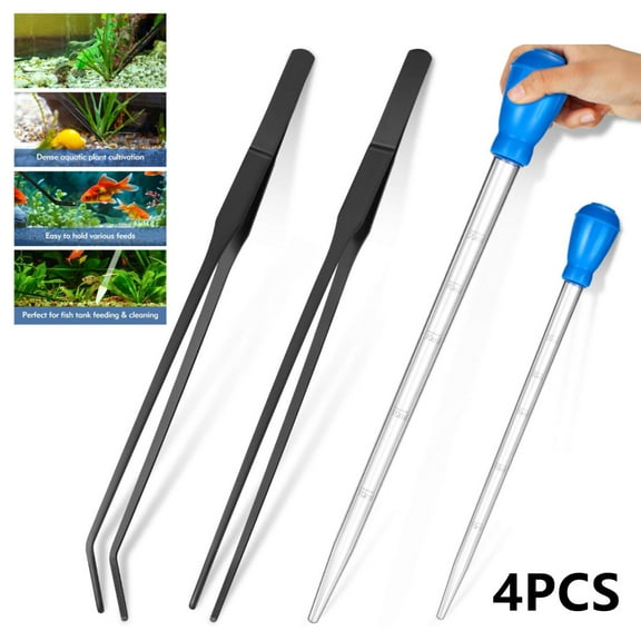 2Pcs Long Turkey Baster for Aquarium, with 2Pcs Feeding Long Tweezers Coral Feeder Kit for Aquarium Marine Fish Reef Aquatic Plant Spider Snake Lizard