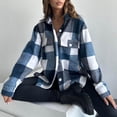 thumbnail image 4 of vdgthytj Womens Casual Plaid Jackets Shacket Button down Long Sleeves Lapel Casual Loose Wool Coat with Pocket, 4 of 6
