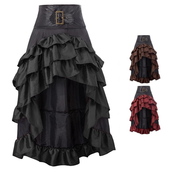 XIAONU Women's High Waist Skirt Ruffled Gothic Steampunk Party Maxi Skirt