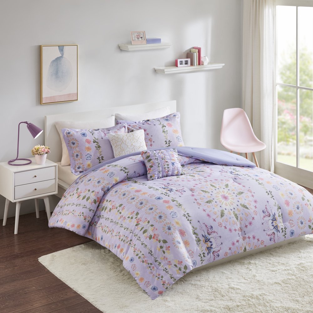 Home Essence Apartment Evie Printed Comforter Set, Purple, Twin/Twin XL