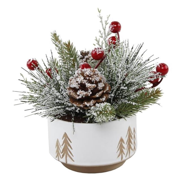 Flora Bunda CH1836E-WH XMAS MIX IN 4.25' Ceramic Reverse Tree Pot, SM