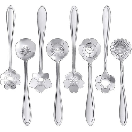 

JR 16 Pieces Stainless Steel Flower Coffee Spoon Dessert Spoon Sugar Spoon Ice Cream Spoon Stirring Spoon Tea Spoon Milkshake Spoon Set for Tableware Kitchen Cafe or Bar (Gold)
