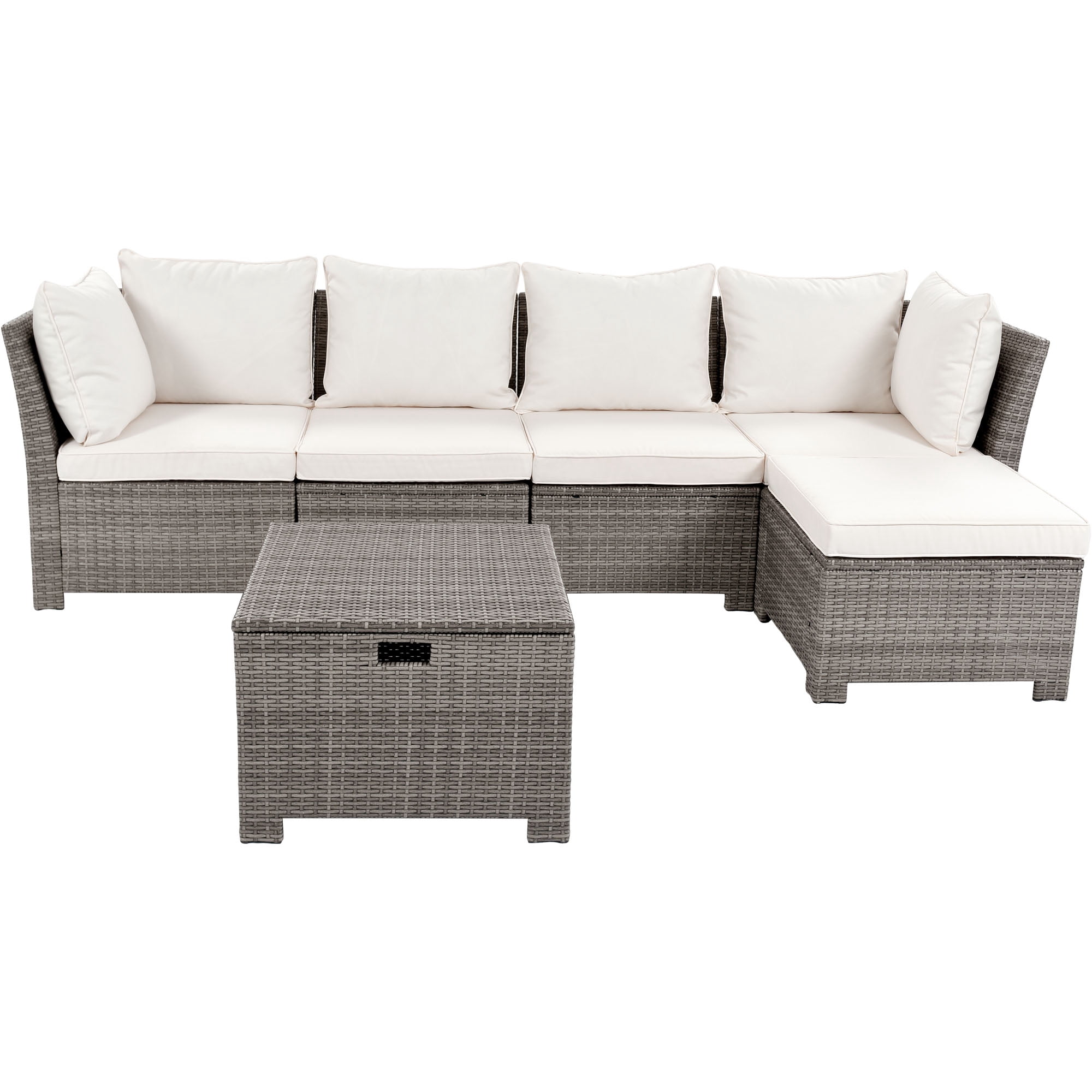 SEGMART 6 Piece Patio Furniture Set, All-Weather Outdoor Sectional Sofa Set, PE Rattan Conversation Set with Ottoman, Storage Table & Cushions, Wicker Furniture Couch Set for Patio Deck Garden