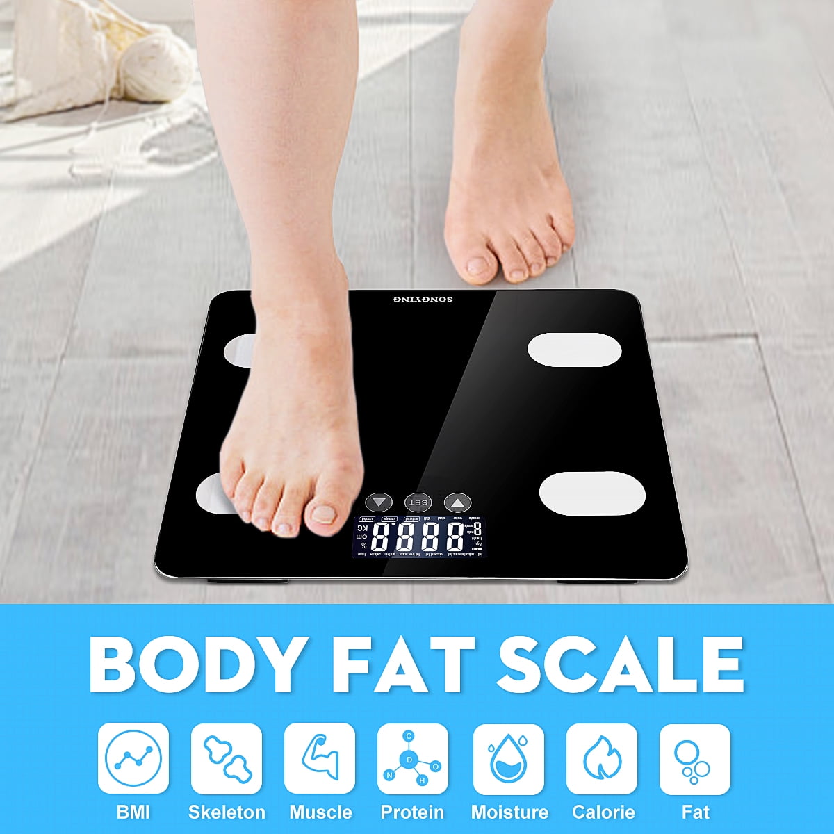 150KG Digital BMI Fat Analyser Bathroom/ Body Scale Weighing Scale