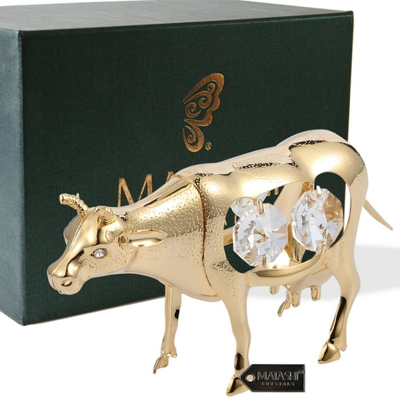 Matashi 24K Gold Plated Crystal Studded Cow Figurine Ornament Home Decorative Showpiece – Year of the Ox