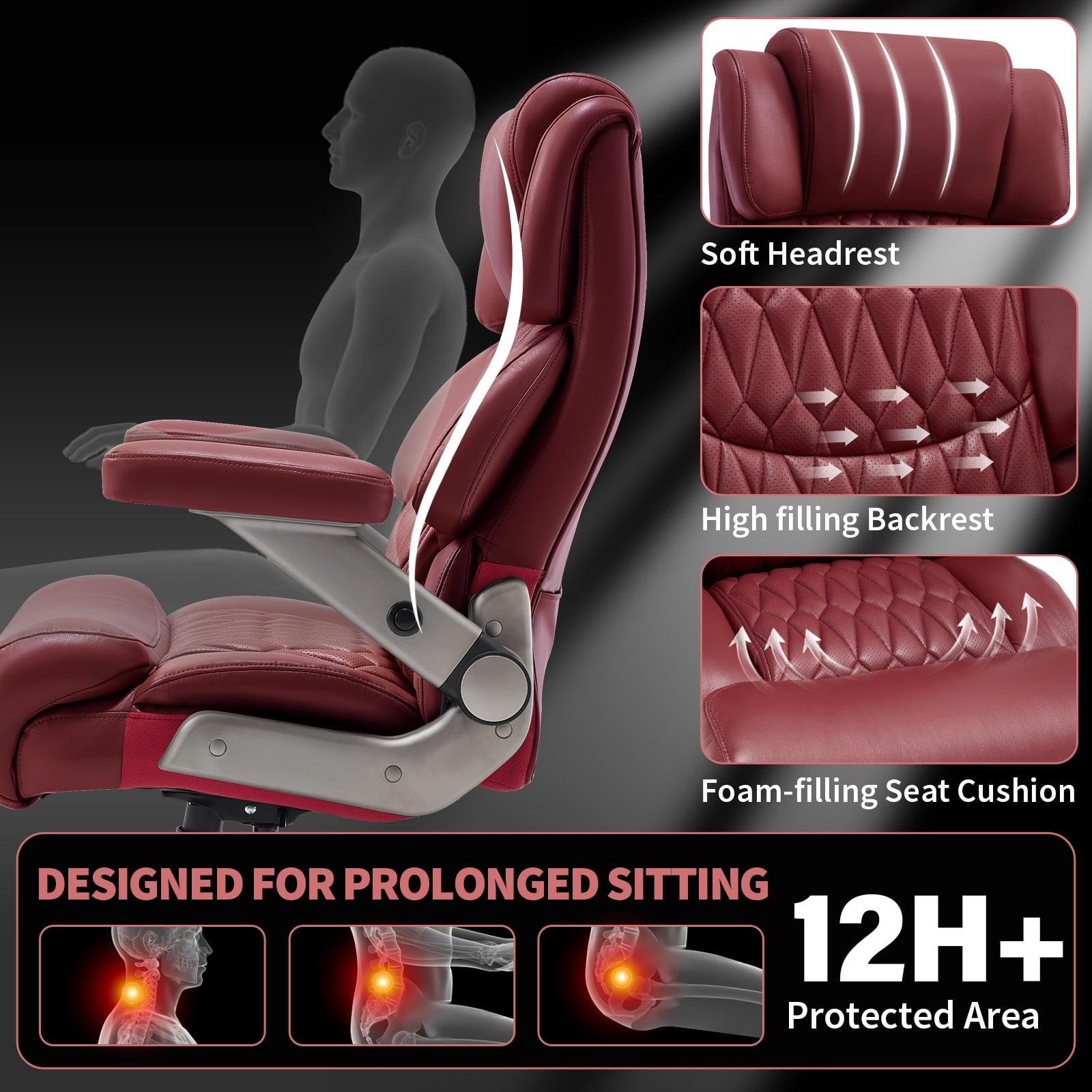 Big and Tall Office Chair 700lbs, High Back Executive Desk Chair with Adjustable 3D Arms&Lumbar Support for Back Pain, Heavy Duty Computer Chair with Strong Mental Base&Dual Rubber Wheels