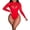 Red, variant on Ladies Sheer Mesh Net Lingerie Long Sleeve Bodysuit Hollowout Fishnets Mock Neck See Through Jumpsuit Tights Clubwear