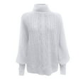 thumbnail image 6 of JUUYY Casual Knitted Sweater Tops for Women Solid Color Cable Knit Balloon Sleeve Mock Neck Sweaters Fall Winter Warm Pullover Jumpers White S, 6 of 7