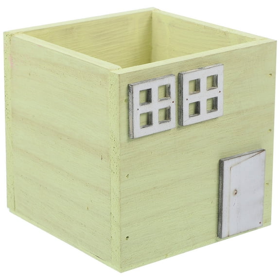 WHAMVOX Wooden Planter Small Yellow Flower Pot for Storage Use in Garden or Home Office 4.5 x 3.2 Inches