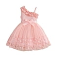 thumbnail image 3 of Pink Off Shoulder Flower Girl Dresses for Wedding 1 Sleeve Tulle Summer Vintage Dresses 3-4 Years, 3 of 9