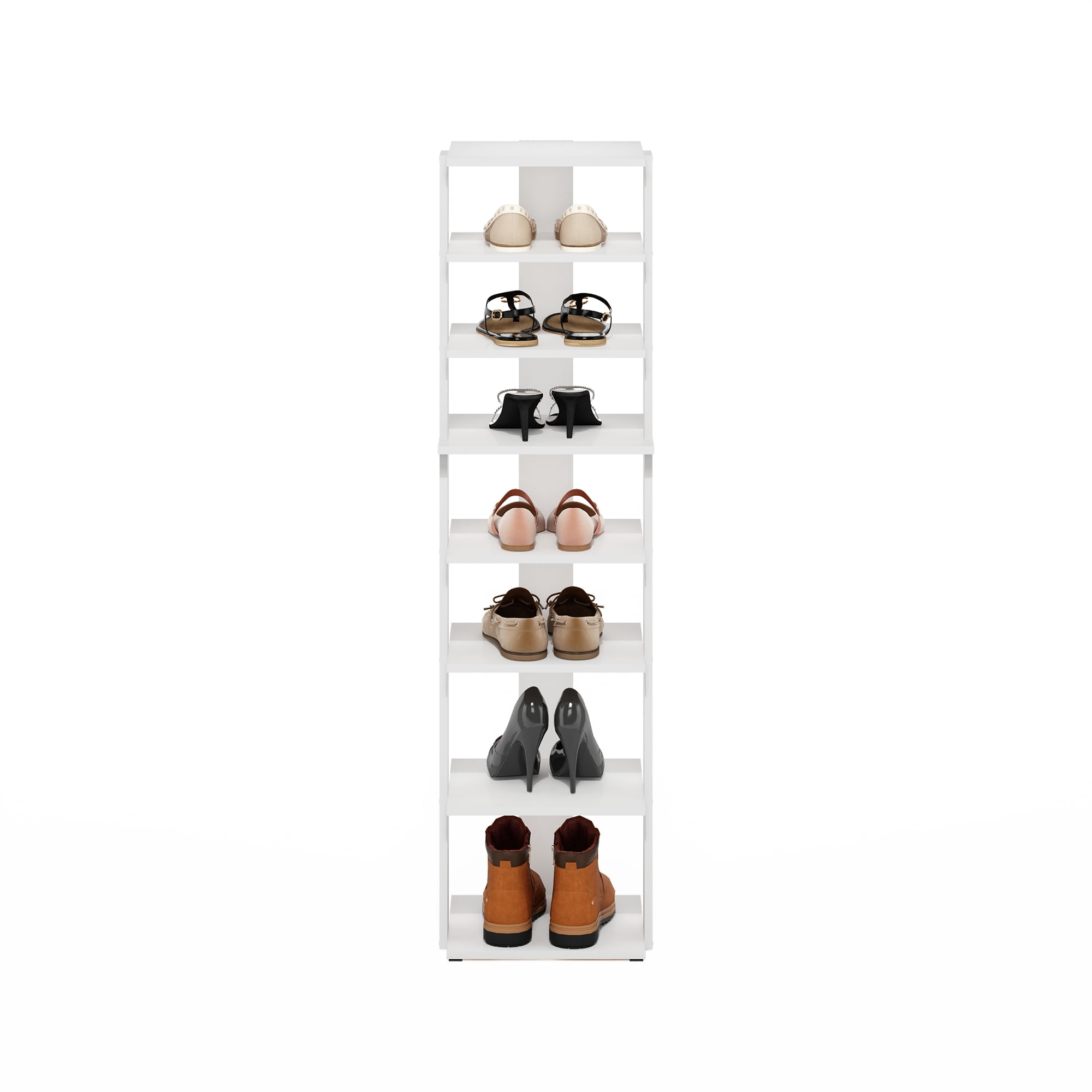 Furinno Compact 8-Tier Vertical Space Saving Free Standing Shoe Tower, Shoe Rack for Closet Entryway, White