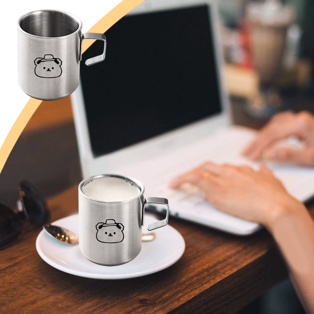 Taza de café de acero inoxidable aislada de doble pared | Taza plateada resistente resistente a gotas de 10,1 oz con asa | Lavavajillas, Ligero, Vasos de Oficina Calientes y Fríos | Acabado Elegante