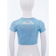 thumbnail image 3 of inlzdz Girls Metallic Shiny Hip Hop Jazz Dance Crop Top Performance Glitter T-Shirt Disco Party Dancewear Light Blue 120, 3 of 7