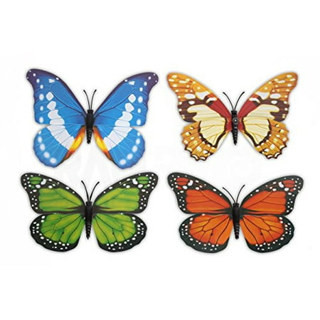 - 4pc Ram-Pro Beautiful Large Colorful & Realistic 3-D Design Assorted Butterflies For Refregirator Cabinets Windows Girls Room Garden Locker Decoration