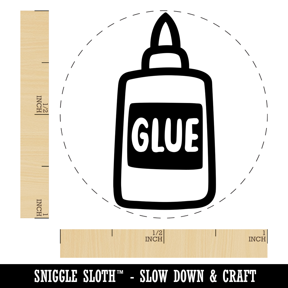 Glue Bottle Arts Crafts School Self-Inking Rubber Stamp Ink Stamper - Blue Ink - Large 1-1/2 Inch